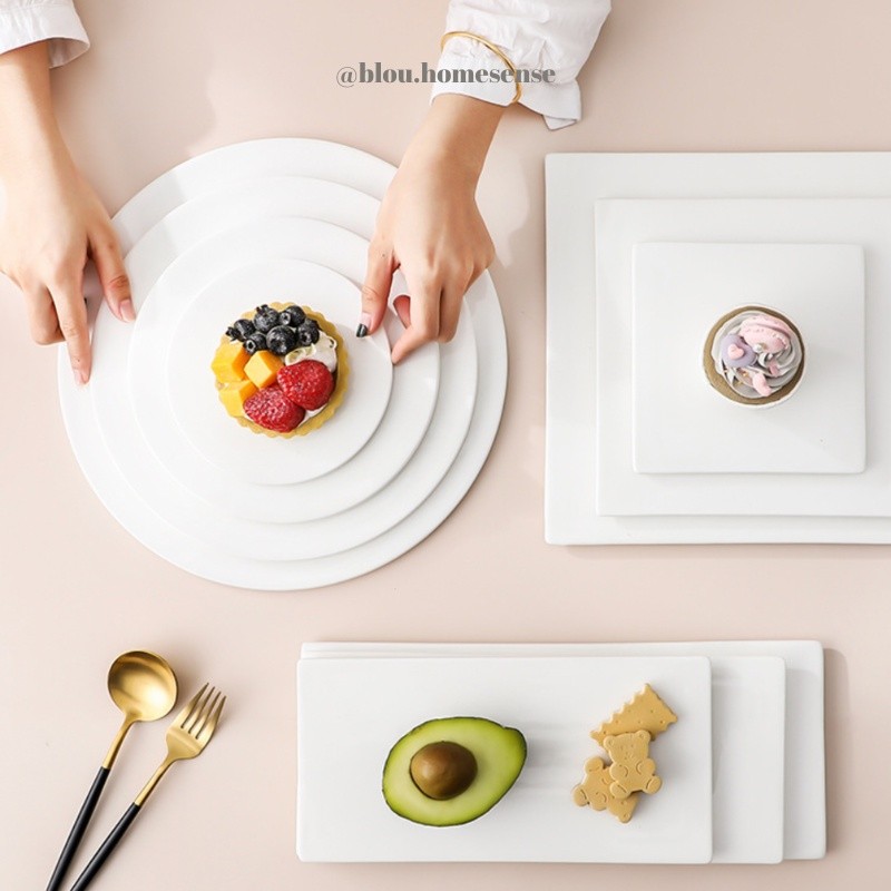 Piring Keramik Flat Bulat Putih Hotel Aesthetic Piring Saji Kue Photoshoot Makanan