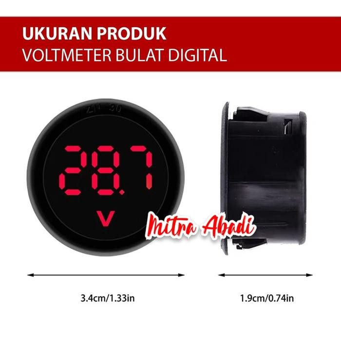 Voltmeter Bulat LED Digital Display DC 4-100V 2 Kabel / Circular Reverse Protection Aki Motor Mobil
