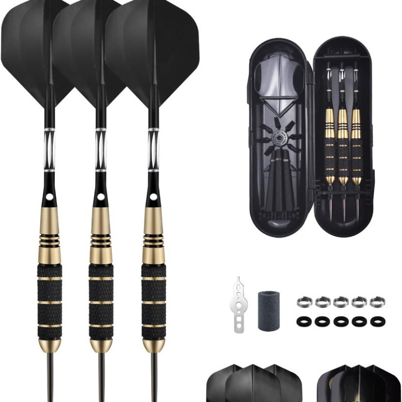 3 Pc/Set 24g Pure Copper Competition Darts Needles Carved Aluminum Alloy Rod Dart Wing Protector Box