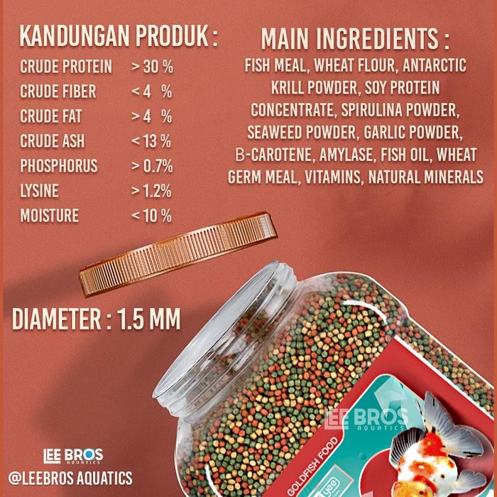 Pakan Ikan Koki Premium / Pelet Ikan Koki 1.5 mm Spirulina + Growth