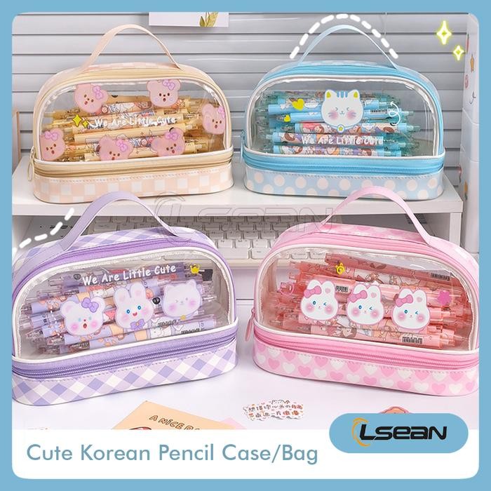 

PENCIL CASE KAPASITAS BESAR PVC KOREAN CUTE PENCIL BAG 2 TINGKAT STATIONERY