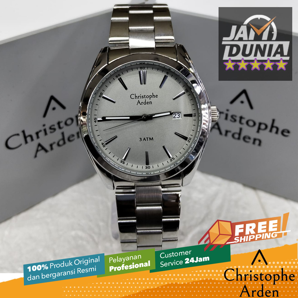 JAM TANGAN CHRISTOPHE ARDEN PRIA ORIGINAL SILVER STAINLESS STEEL STRAP CAF2001 CA F2001 JAM ANALOG C