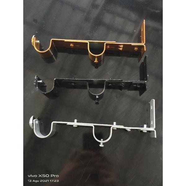 PREMIUM Bracket Kaki Penyangga Tiang Gorden triple Double Soka STAN gorden Double pipa kaki gorden