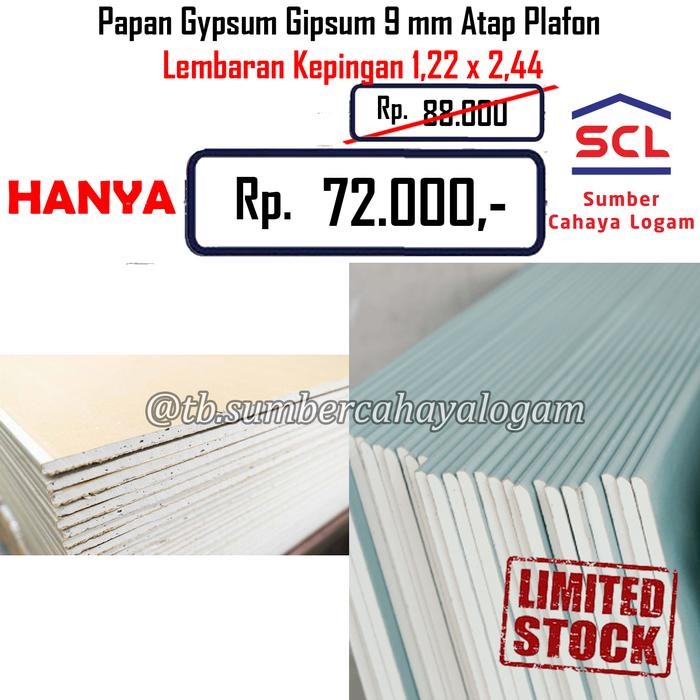 PREMIUM Gypsum Gipsum 9 mm Atap Plafon Lembaran Kepingan Papan 1,22 x 2,44