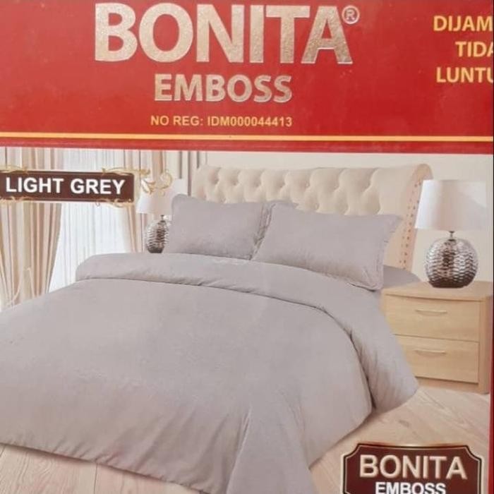 PREMIUM sprei bonita elegant polos embos uk 180x200 warna light grey