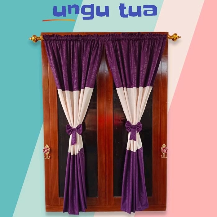 PREMIUM Gorden Jendela Pendek Gordeng Jendela minimalis Polos Kombinasi 100x150 Model Serut Pita