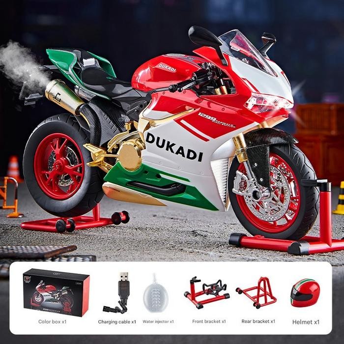 SALE  DIECAST 1:9 DUCATI PANIGALE 1299 SMOKE VERSION DOUBLE PADDOCK + SUSPENSION + HELM KOLEKSI