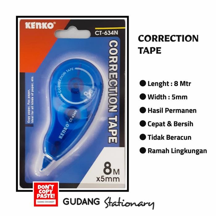 

tip-ex correction tape kenko 8mmx5mm ct-802n ( isi 12 piece ) kode 1260