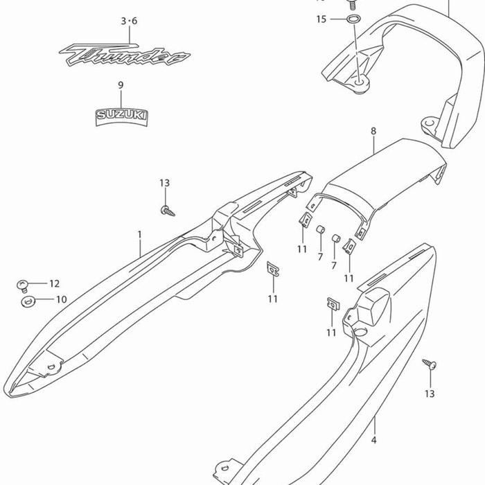 Set Cover Body Belakang Kanan, Kiri, Tengah Suzuki New Thunder 125 Hak
