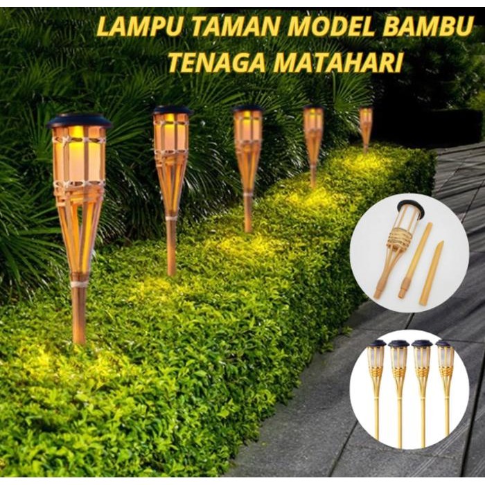 PREMIUM Lampu Taman Model Bambu Tenaga Matahari / Lampu Tancap Taman Lampu Kayu Solar Flame Light /
