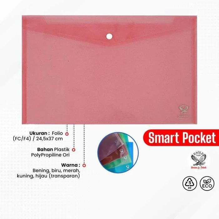 

[Deli Atk] (Lusin) Smart Pocket Map Plastik Tipis Kancing Satu Folio - Eagle Files E-212H