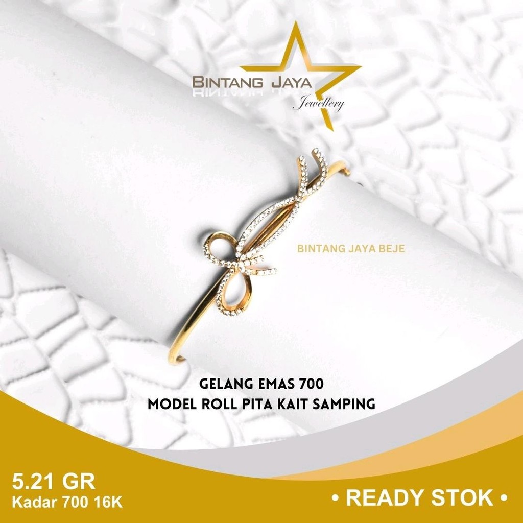 Gelang Emas Roll Model Pita Kait Samping Mata Putih 16K Berat 5,21 gram untuk Pesta, Pernikahan, dan