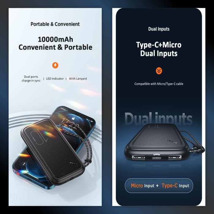 Usams Pb56 Powerbank 10000Mah With Lanyard Dual Usb Berkualitas