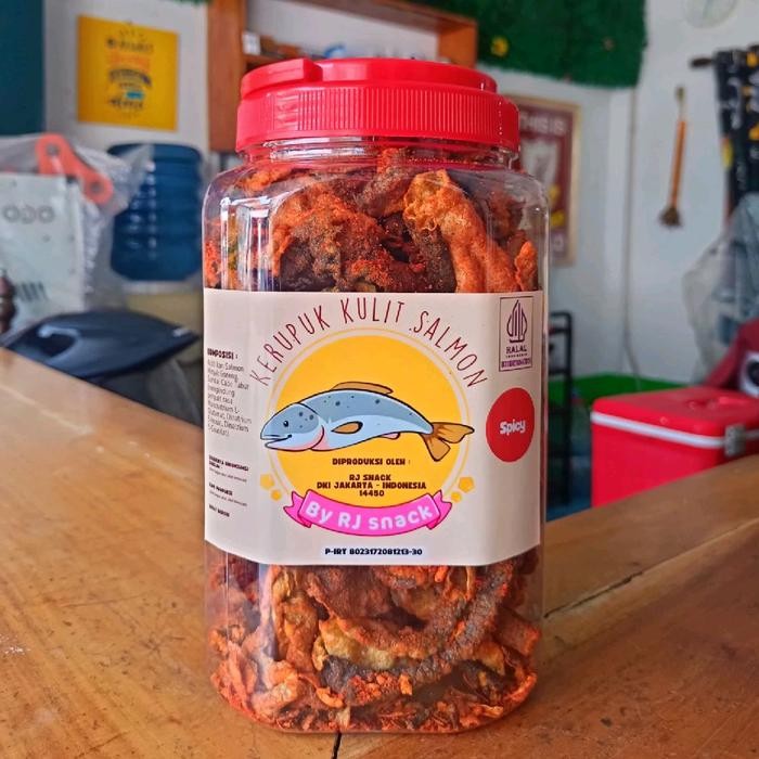 

SALE !!! KERUPUK KULIT IKAN SALMON RASA SPICY TOPLES JUMBO 250GR CEMILAN KRIUK SEHAT MURAH FOOD