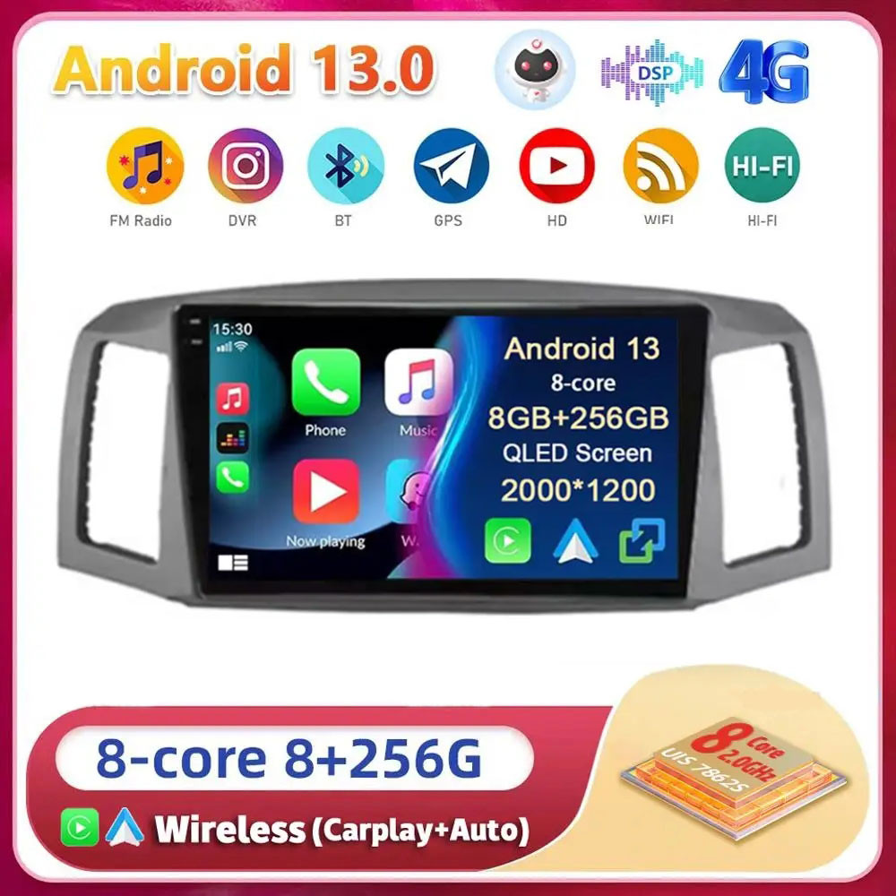 Android 13 Carplay Auto For JEEP Grand Cherokee WK 2004 2005 2006