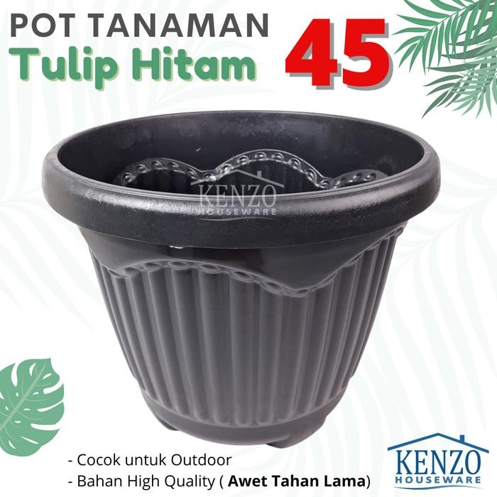 Pot 45 CM HITAM TABITHA POT Tulip Tanaman Pot Bunga Bulat Plastik Besar Hitam Kode 213