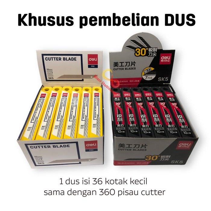 

isi cutter 30 derajat DELI isi ulang cuter runcing Refill Cutter Blade 30 Degree (DUS=36box)