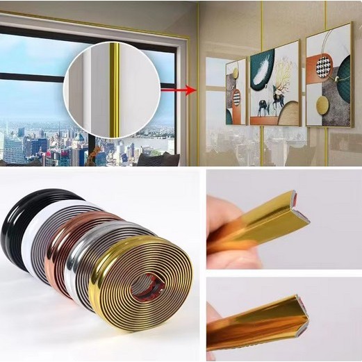 List Plat Strip Mirror Gold Lis Siku List Sudut Border Plafon PVC Flexibel Berperekat 3M