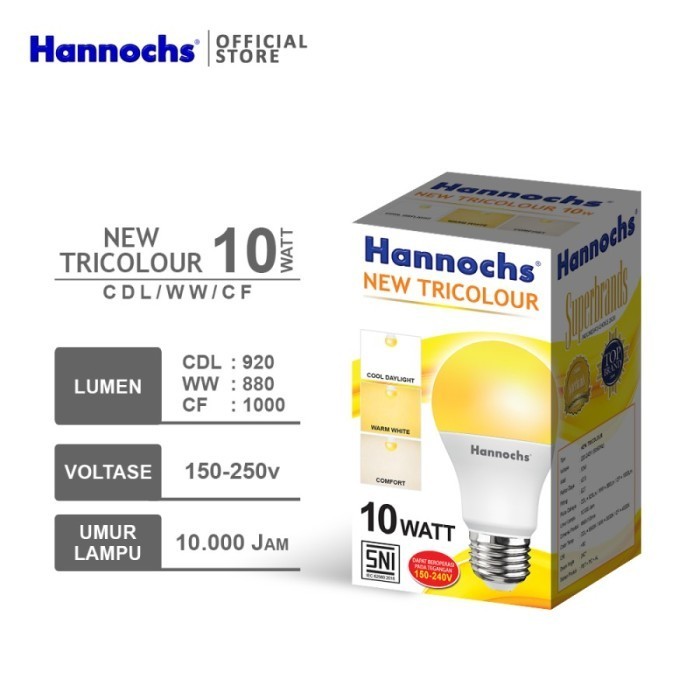 Lampu LED Bulb Hannochs 10W Hannochs Tricolour 1 Lampu 3 Pilihan Warna