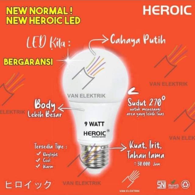 (Expert) LAMPU LED HEROIC BOHLAM LED HEROIC 9 WATT GARANSI 1 TAHUN