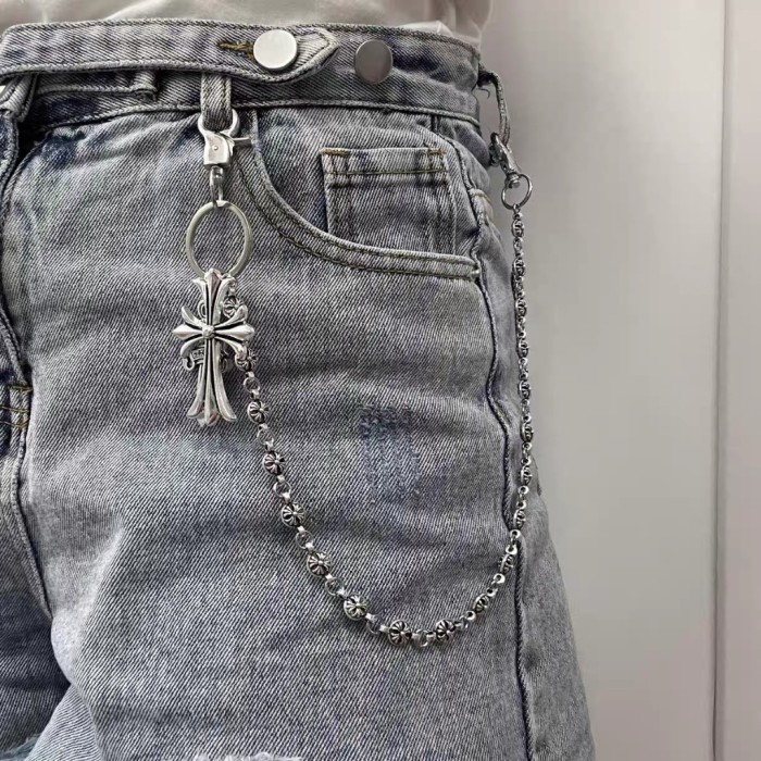 Chrome Hearts Rantai Jeans Salib Manik-Manik Bundar Pedang *