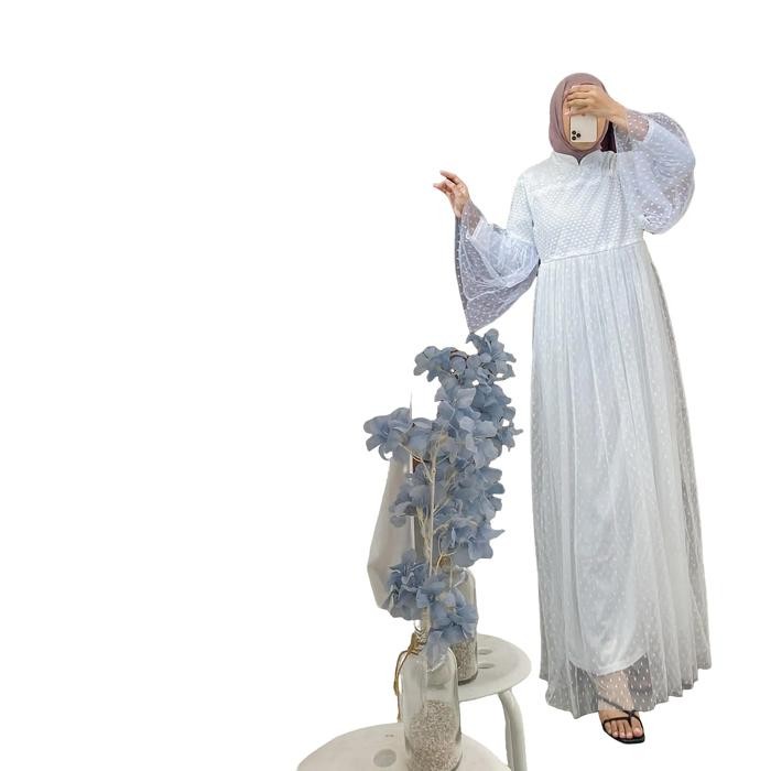 Joley Cloth- Ivana Dress Baju Pesta Putih Brukate Gamis Putih Lebaran All Size Remaja Muslim Wanita