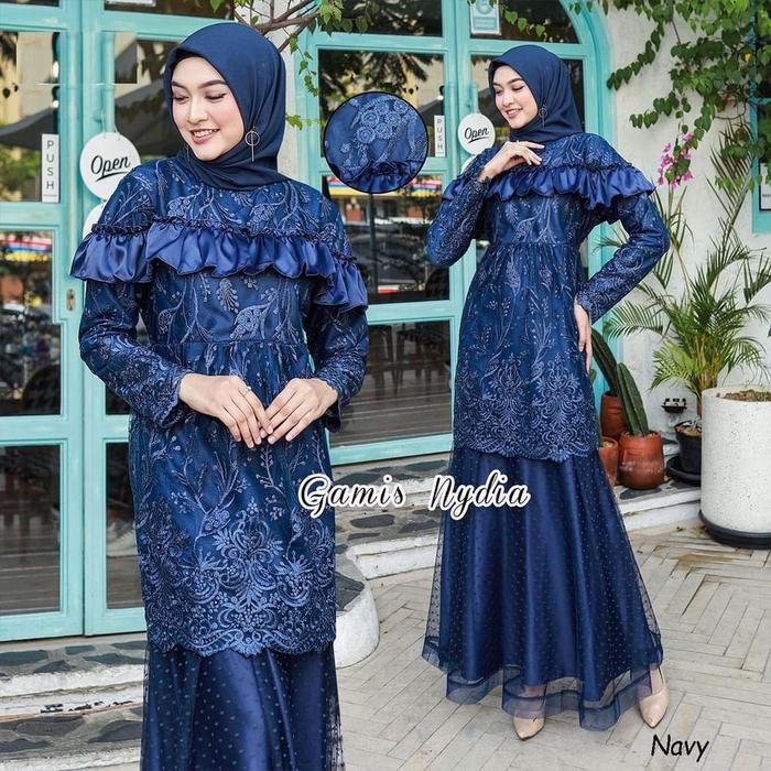 Gamis Nydia Full Brukat Tile Mutiara Import Gamis Depan Belakang Brukat Tile Mutiara Import Gamis