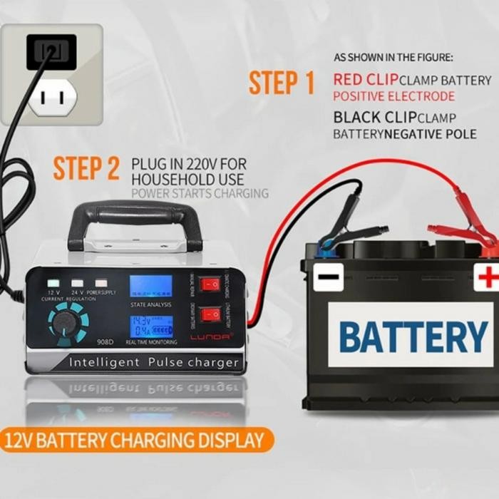 BATTERY CHARGER DIGITAL 12V/24V 400AH UPTO CHARGER AKI 12V/24V 400AH