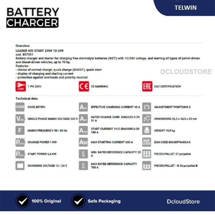 CHARGER CAS AKI TELWIN LEADER 400 START MESIN DIESEL DISEL BATERAI BEST SELLER
