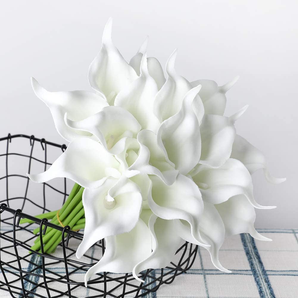 10Pcs White Fake Calla Lily Artificial Flowers Bridal Wedding Bouquet Latex Real Touch Flower Home