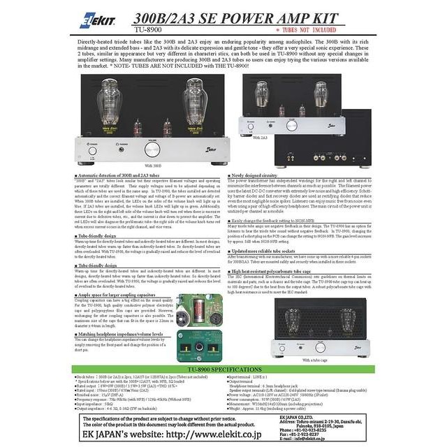 Elekit Tu-8900E - 300B 2A3 Tube Stereo Amplifier Kit Tu-8900