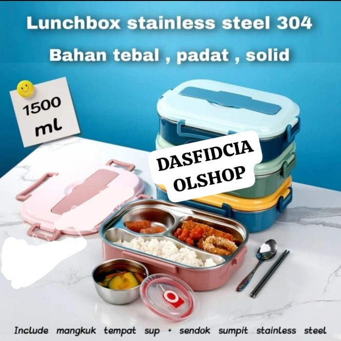 LUNCH BOX TEMPAT MAKAN KOTAK MAKAN 1500ML STAINLESS STEEL 304 PREMIUM