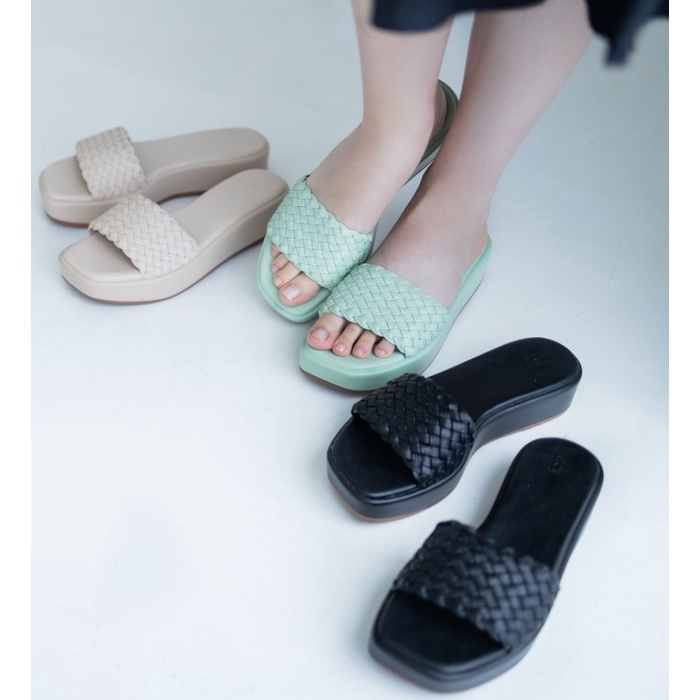 KODE B NCY Shoes Sandal Wanita KIARA Wedges Heels 4cm Warna Hijau