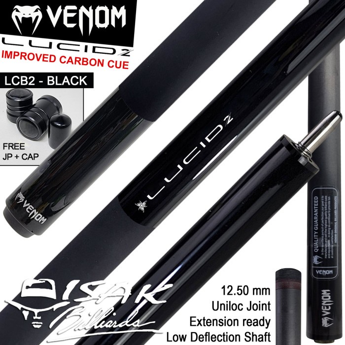 Venom Lucid Carbon LCB Black Cue Uniloc Low Deflection Stick Billiard