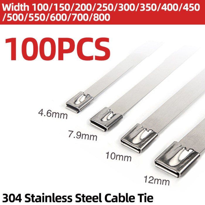 

Best Item! 304 Stainless Steel Cable Ties 100PCS Width 10mm 12mm X100~800mm Banding Self-locking Zip