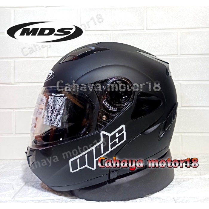 Helm Mds Pro Rider Solid Black DoffHitam Dop Helem Mds Modular