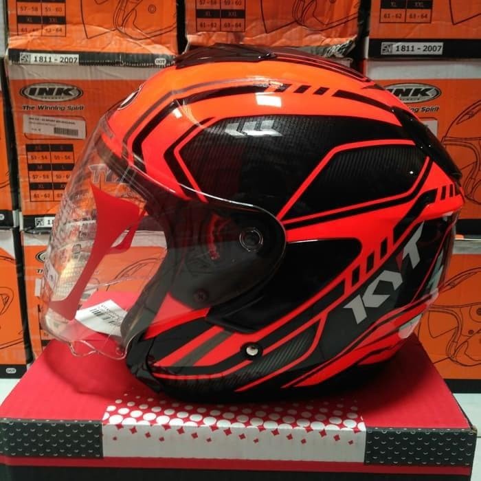 Helm Kyt Kyoto Motif Merah Fluo Carbonizer Red Fluo #1