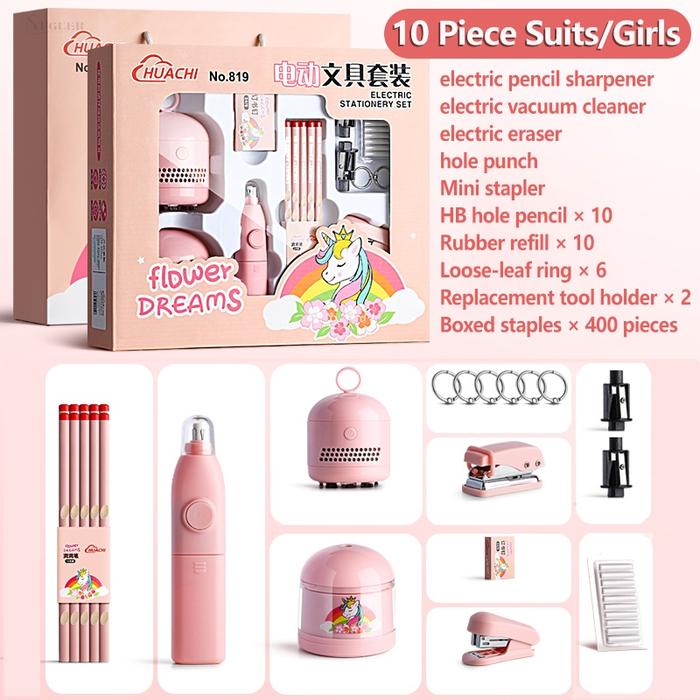 

TERUJI Electric Stationery Set set Alat Tulis Elektronik Rautan Penghapus Vacuum Pensil 11In1