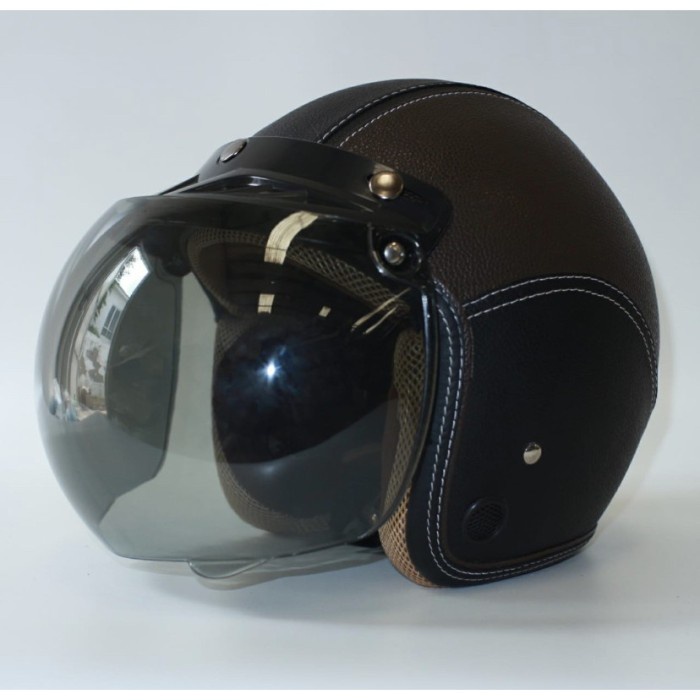 Helm Bogo Helm Jadul Helm Retro Full Kulit Hitam Coklat