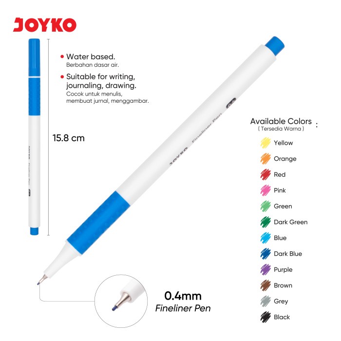 

Fineliner Pen Pulpen Pena Warna Joyko CLP-062 0.4mm
