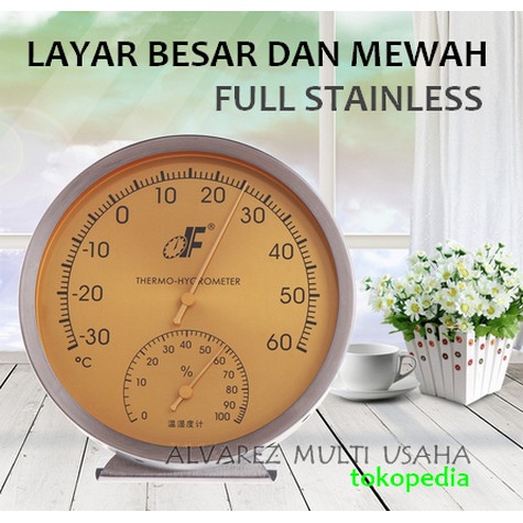 Thermometer / Termometer Hygrometer Ruangan Analog Stainless