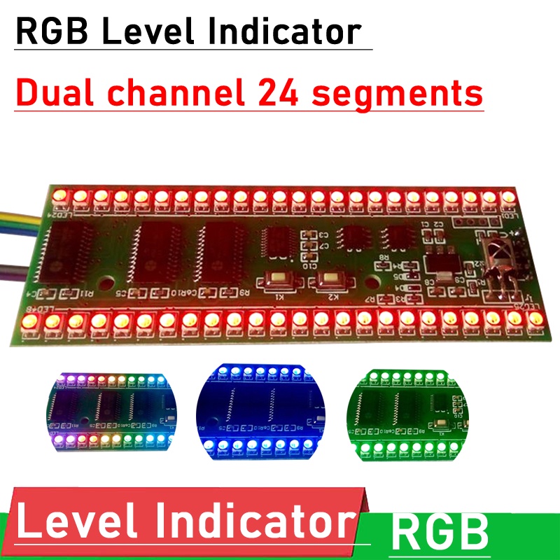 PRF RGB LED Audio Level Indicator VU Meter Music Spectrum MCU Adjustable Display Dual channel 24 seg