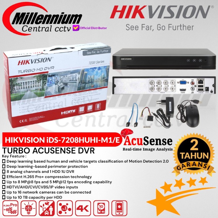 Dvr Hikvision 8Ch Ids-7208Huhi-M1/E Turbo Acusense Dvr Support 8Mp