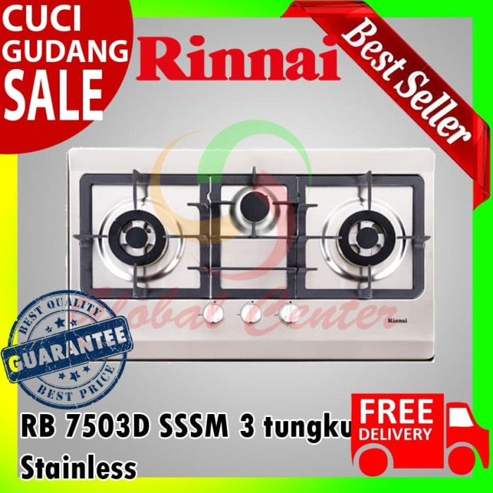 KOMPOR TANAM STAINLESS RINNAI 3 TUNGKU RB 7503D SSSM