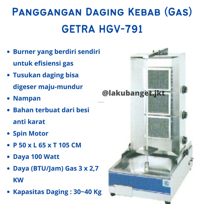PANGGANGAN DAGING KEBAB (GAS) GETRA HGV-791 GARANSI FREE ONGKIR