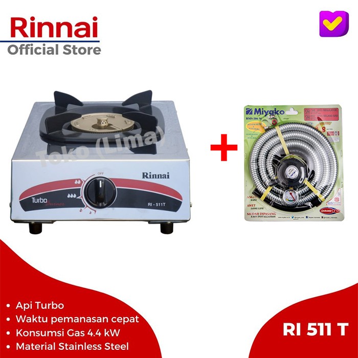 KOMPOR GAS RINNAI RI 511 T API TURBO KOMPOR STAINLESS RINNAI 511 T