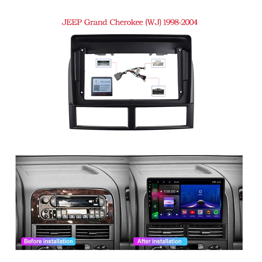 NAUX 2 Din 9inch Car Radio Fascia Stereo Frame Plate Adapter Mounting Dash  Bezel Trim Kit For JEEP 