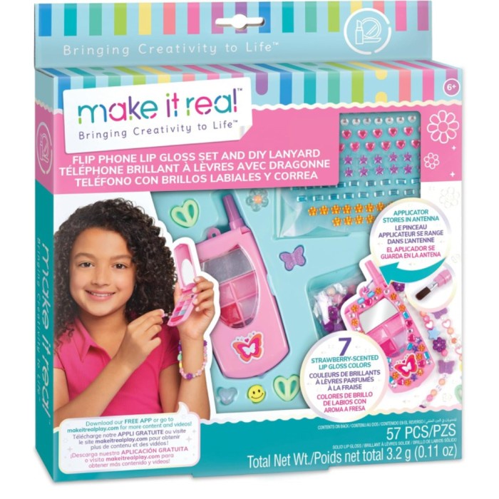 Mainan Anak Make It Real Flip Phone Lip Gloss Set & DIY Lanyard