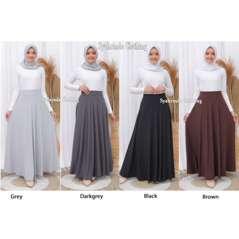 BEST DEALS Rok Panjang Payung Polos Lebar Wanita Jersey Premium Import Rok Lebar Hitam Bawahan