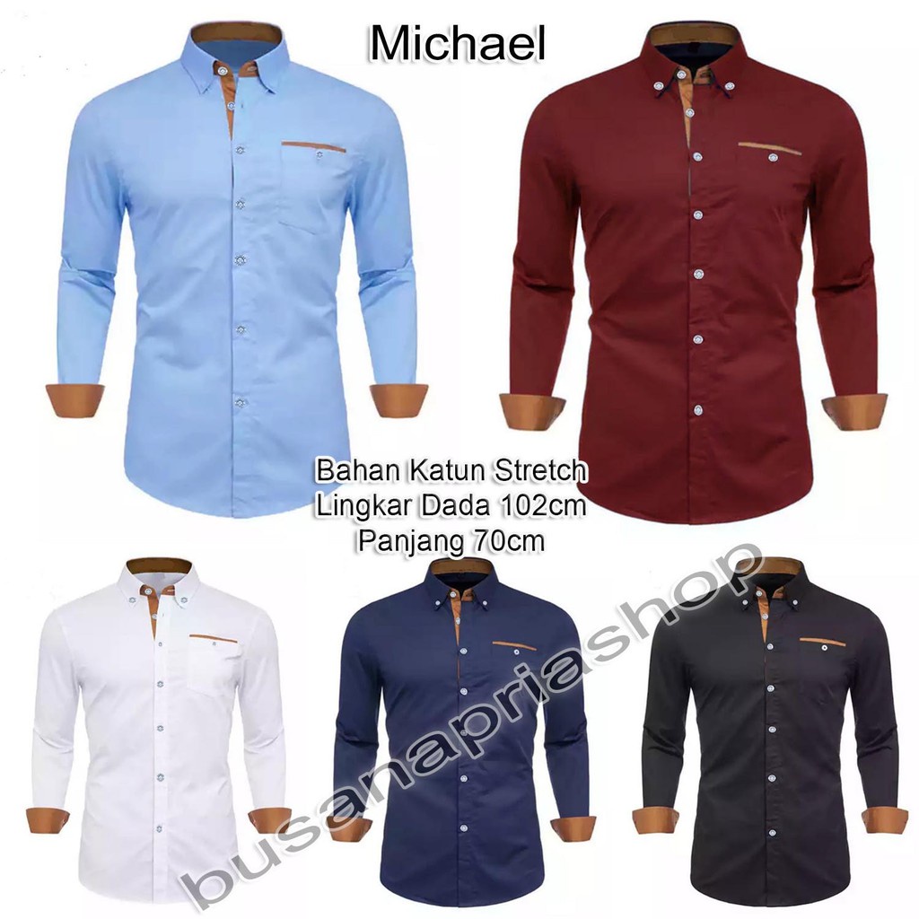 Vinnzz Kemeja Pria MICHAEL polos kasual lengan panjang keren terbaru baju pakaian hem cowok